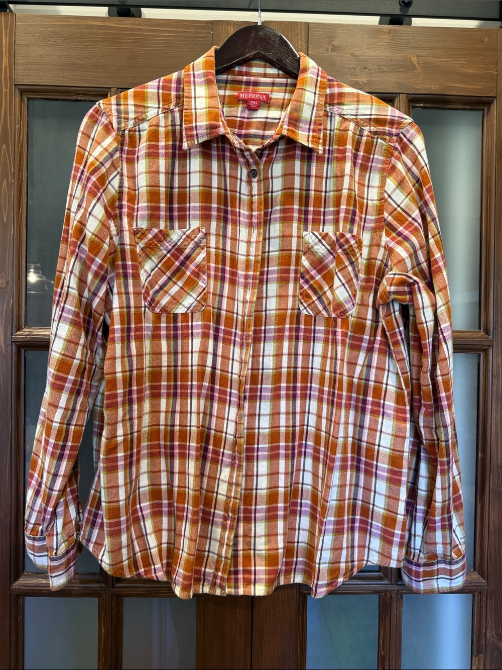 Merona Orange and Cream Plaid Long-Sleeve Button-Down Shirt